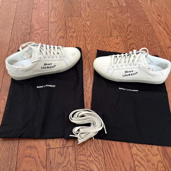 Saint Laurent Off-White Leather Sneakers - Picture 1 of 14